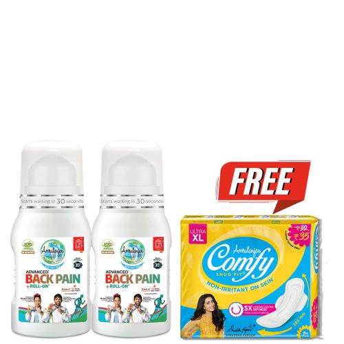 Amrutanjan Advanced Back Pain + Roll-On™ 50 ml (2 units) + FREE Comfy Snug Fit® Ultra (₹35)