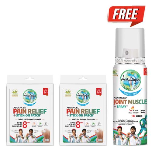 Amrutanjan Pain Relief +Stick -On Patch (2 units) + FREE Amrutanjan Advanced Joint Muscle Spray® 30 gms (₹100)