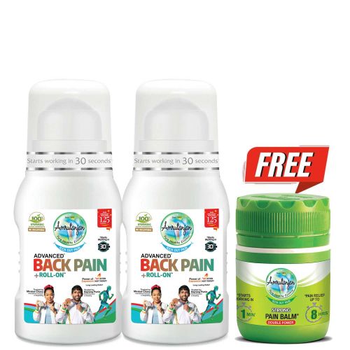 Amrutanjan Advanced Back Pain + Roll-On™ 50 ml (2 units) + FREE Amrutanjan Strong Pain Balm® 8 ml (₹40)
