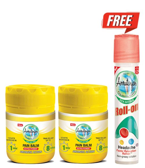 New Amrutanjan Pain Balm Extra Power™ 27.5 ml (2 units) + FREE Amrutanjan Faster Relaxation Roll-On™ 5 ml (₹35)
