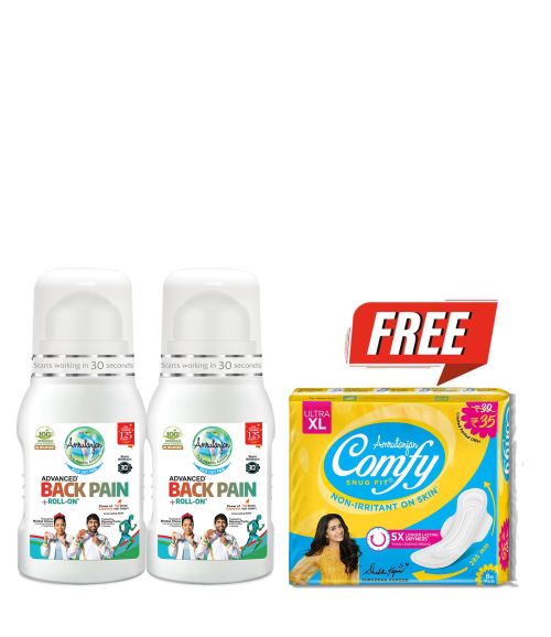 Amrutanjan Advanced Back Pain + Roll-On™ 50 ml (2 units) + FREE Comfy Snug Fit® Ultra (₹35)