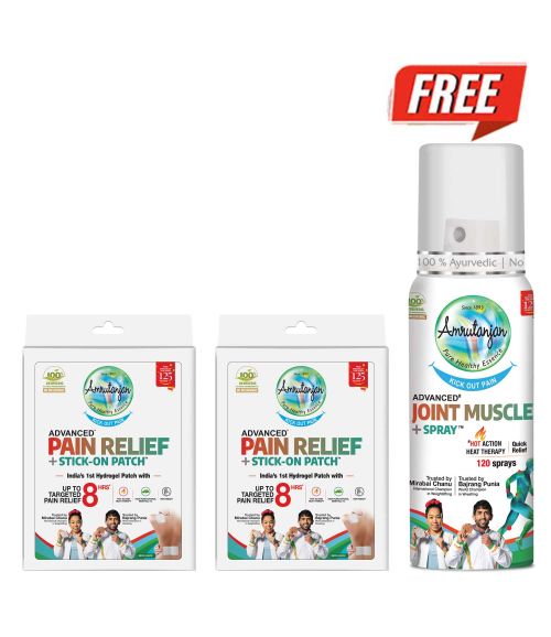 Amrutanjan Pain Relief +Stick -On Patch (2 units) + FREE Amrutanjan Advanced Joint Muscle Spray® 30 gms (₹100)